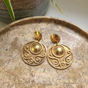 Heavy Sterling Silver 925 Gold Tone Circle Dangle Stud Earrings Chunky